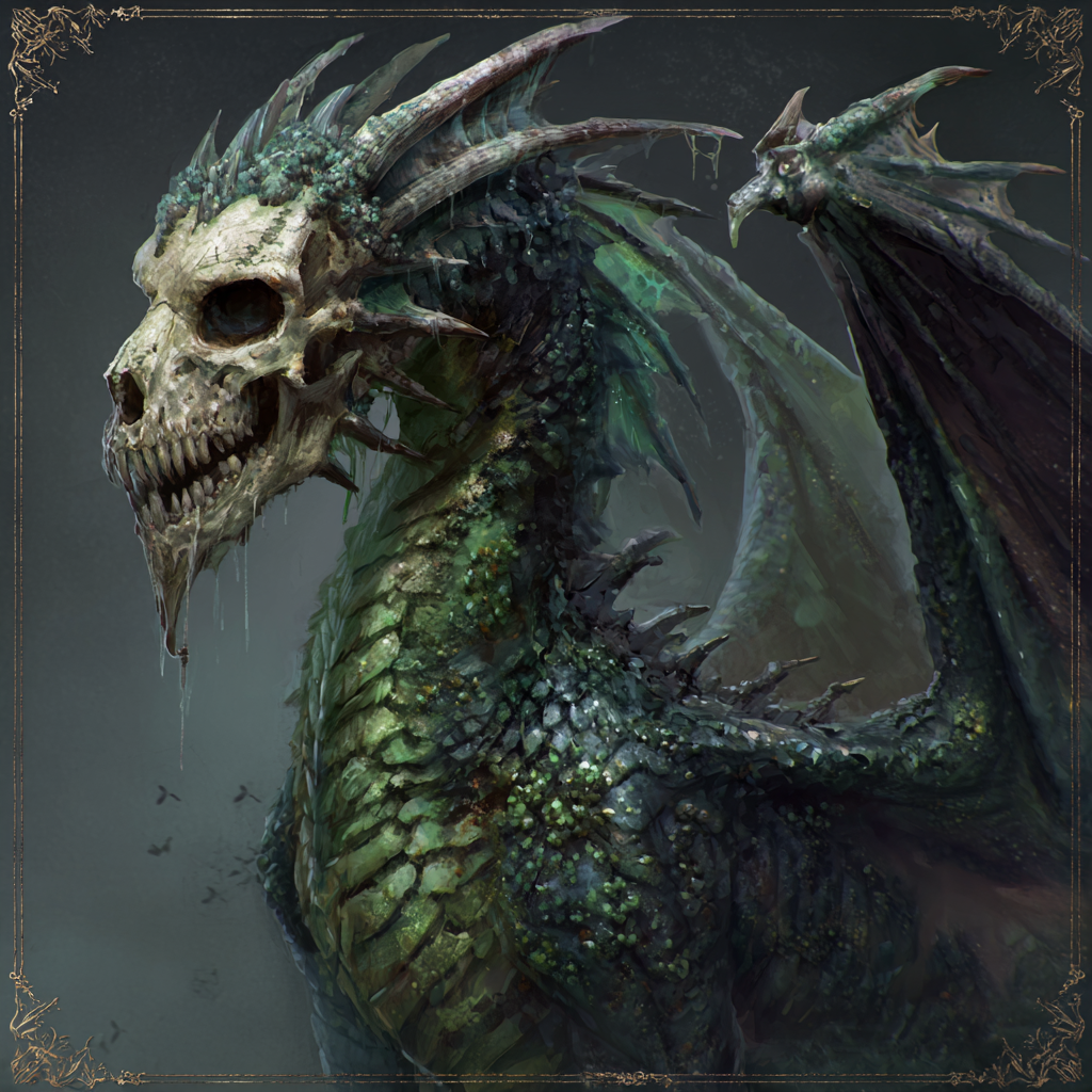 The Rot's dragon, blighted green-black, of the Fallen's Host