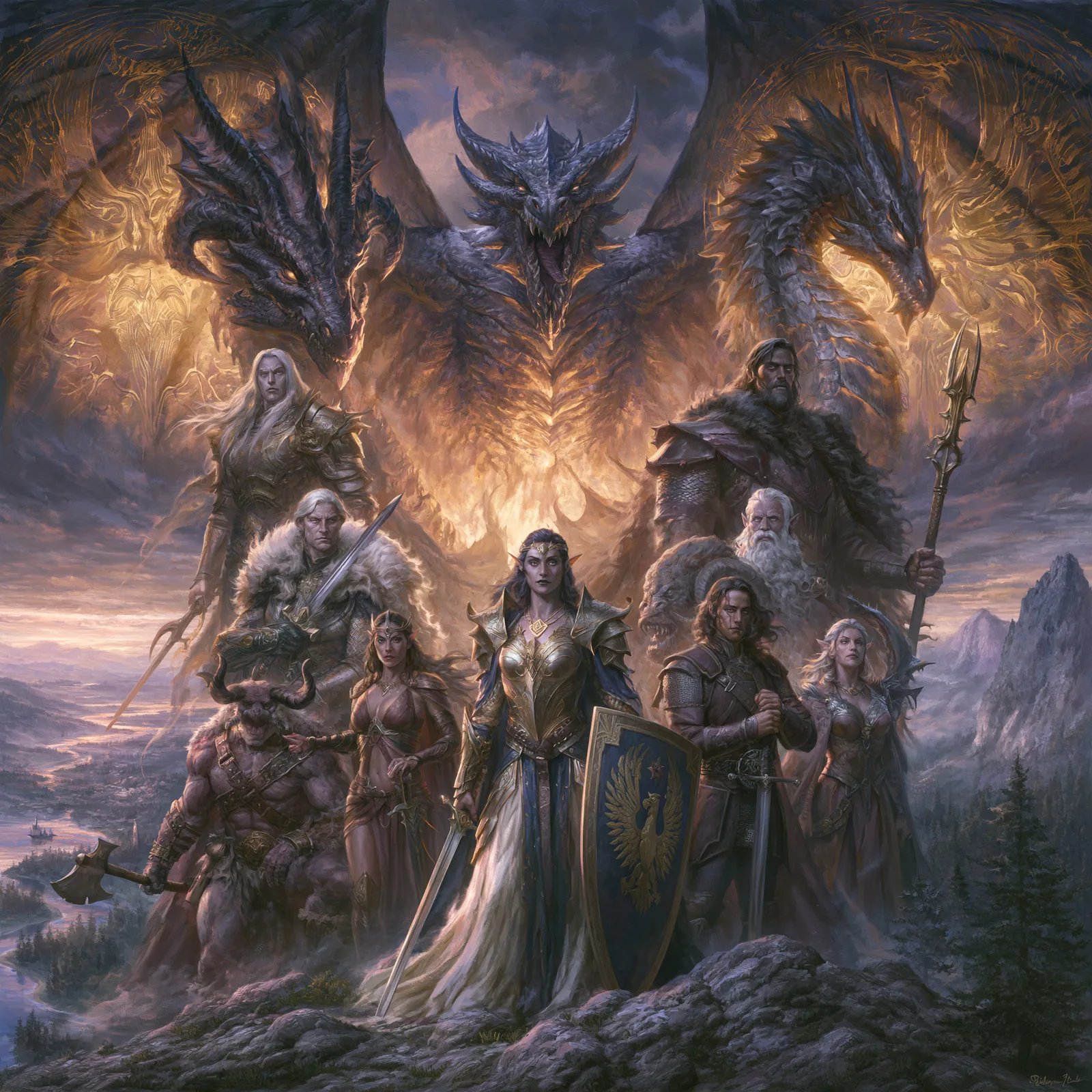 The pantheon and their firstborn dragons, the Divine order
