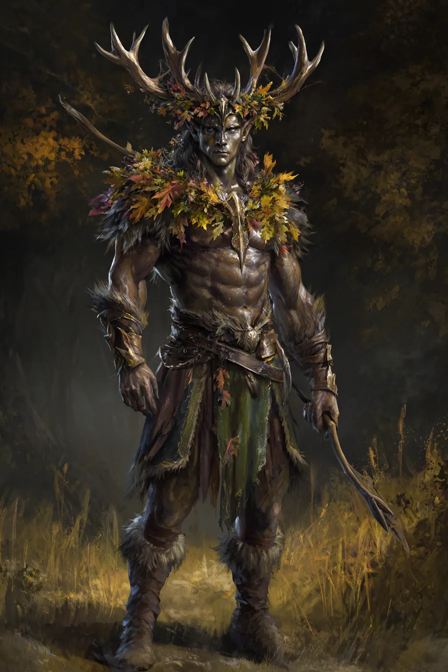 A stag-folk of the crowned wild, antlered beast-folk