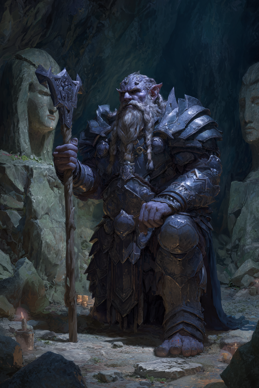 A dark dwarf, a shifty cultist of the stone giants