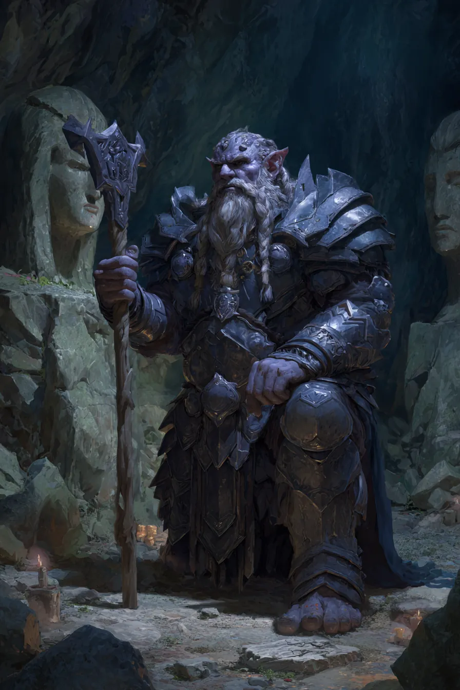 A dark dwarf, a shifty cultist of the stone giants
